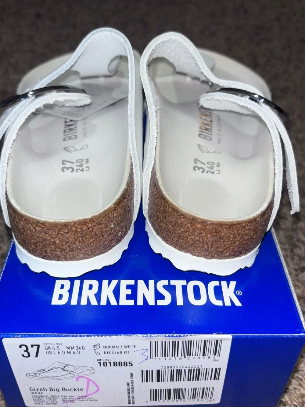 Birkenstock Womens Gizeh Big Buckle Sandals Size 37 6 White Leather Thong Slides